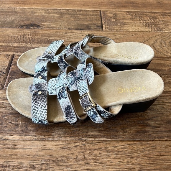 Vionic Radia Orthotic Adjustable Triple Strap Slide Wedge Sandals Size 8 - Picture 7 of 14